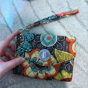 Vera Bradley Floral Wristlet Clutch in Yellow and Brown